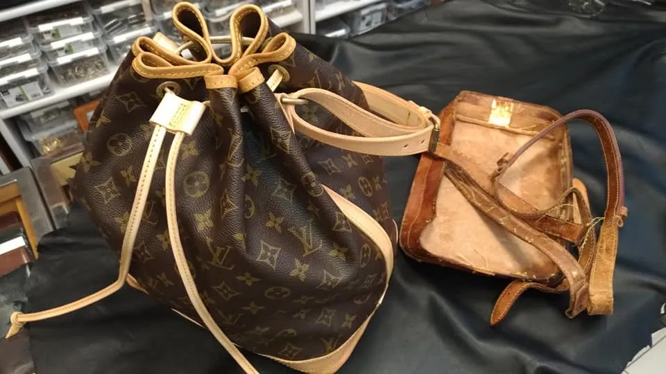 Skinnveske fore og etter restaurering